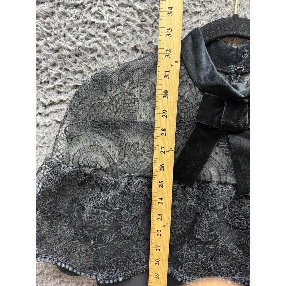 Self-Portrait Lace & Bow Accent Mock Neck Mini Shift‎ Dress Black Womens Size 6 - Picture 13 of 16